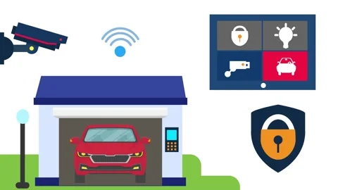 Smart Home innovative Garage with automatic door wifi enabled camera security  Stock-Footage 240737626