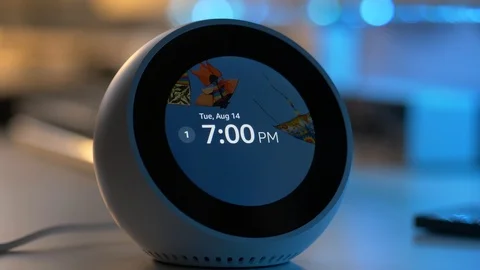 Smart Home Intelligent Assistant Setting an Alarm on a Desk Stock Footage 93867305