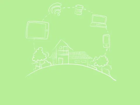 Smart home internet of things connected modern house with technnology Stock Illustration