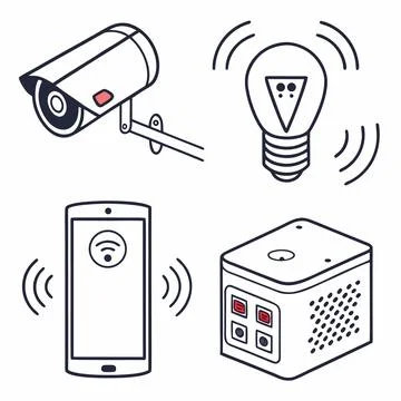 Smart home internet of things security and automation technology icons Stock Illustration