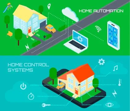 Smart Home Isometric Banners Set Stock Illustration