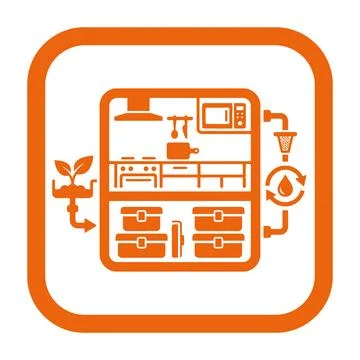 Smart home kitchen system incorporating orange color scheme for household u.. Stock-Illustration