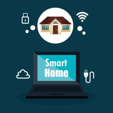 Smart home with laptop computer device Stock Illustration