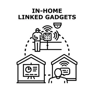 Smart home linked gadgets connecting digital technology Stock Illustration