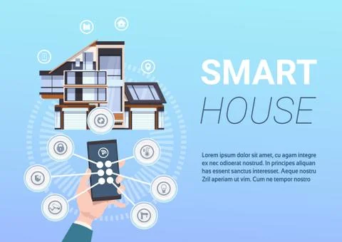 Smart Home Management Concept With Hands Holding Smartphone With Control App Stock Illustration