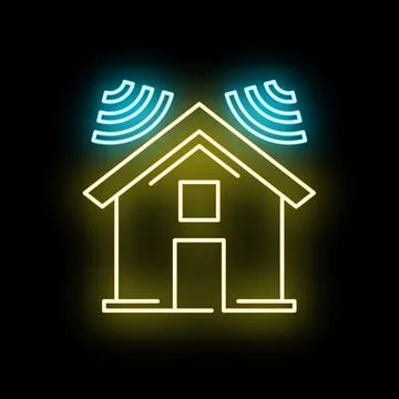 Smart home neon icon wireless connectivity concept Stock Illustration