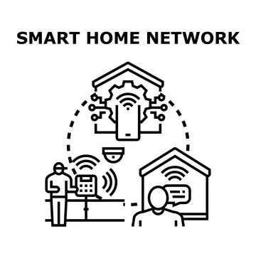 Smart home network connecting multiple devices and people remotely Stock Illustration