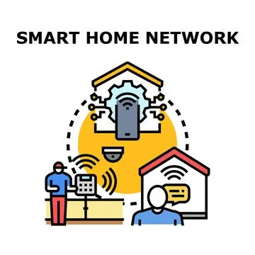 Smart home network connecting multiple devices and people remotely Stock Illustration