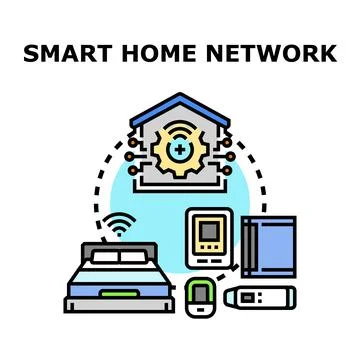 Smart home network connecting various electronic devices Stock Illustration