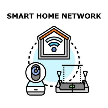 Smart home network connecting various electronic devices Stock Illustration