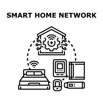 Smart home network connecting various electronic devices Stock Illustration