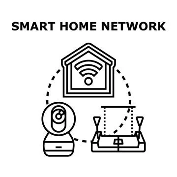 Smart home network connecting various electronic devices Stock Illustration