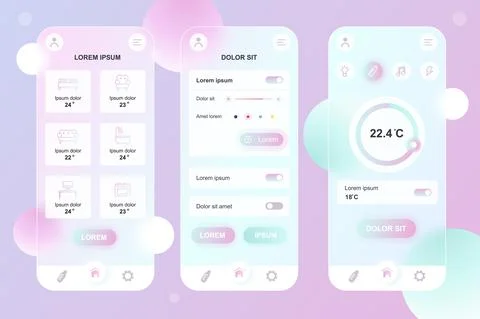 Smart home neumorphic elements kit for mobile app. Remote temperature control Stock Illustration