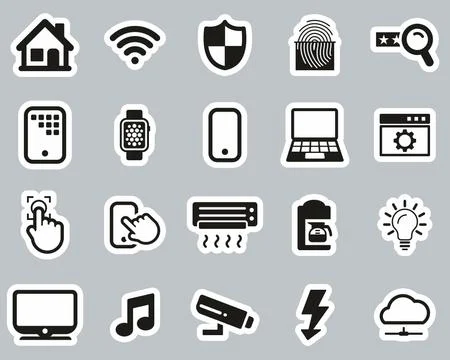 Smart Home Or Smart House Icons Black &amp; White Sticker Set Big イラスト素材