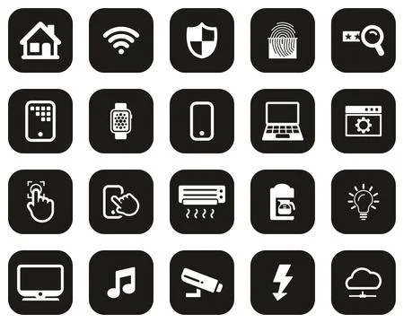 Smart Home Or Smart House Icons White On Black Flat Design Set Big Stock Illustration