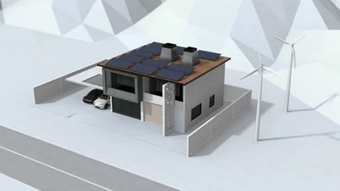 Smart home powered by solar panels and wind turbine Video stock 97002123