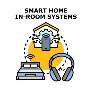Smart home in room systems controlling modern electronics Stock Illustration
