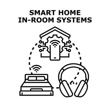 Smart home in room systems controlling modern electronics Illustrazione stock