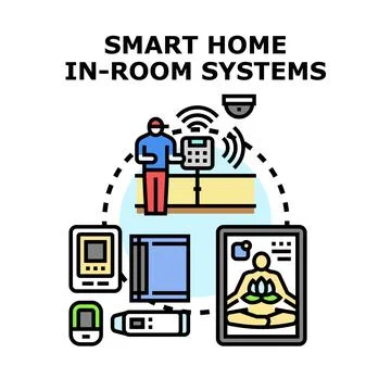 Smart home in room systems integrating modern technology Stock Illustration