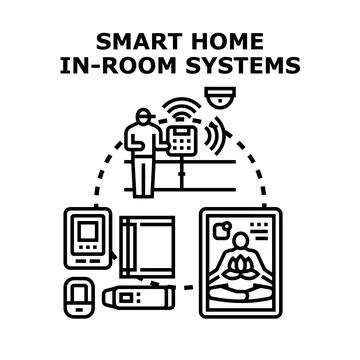 Smart home in room systems integrating modern technology Stock Illustration