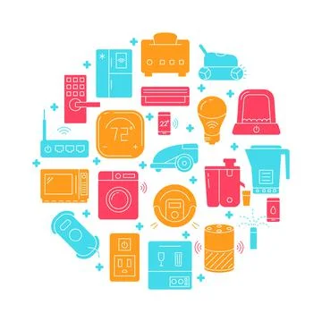 Smart home round poster template in flat style Stock Illustration