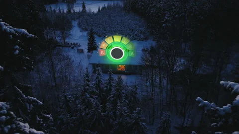 Smart home saving energy, winter house turning efficient - animated Stock Footage 220406426