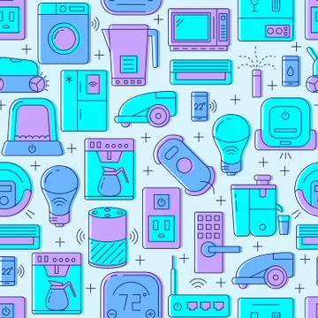 Smart home seamless pattern with automated things Stock Illustration