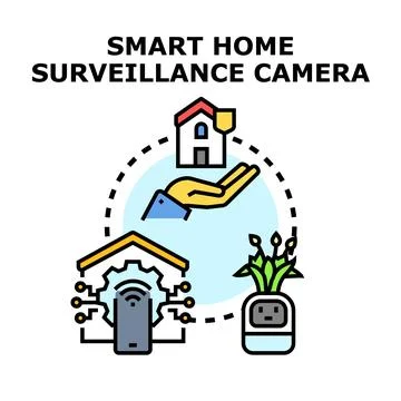 Smart home security camera system controlling automation Stock Illustration