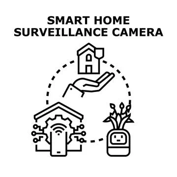 Smart home security camera system controlling automation Stock Illustration