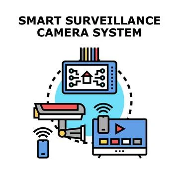 Smart home security camera system monitoring control Stock Illustration