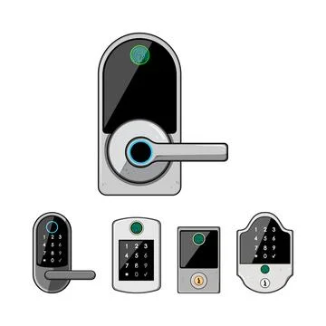 Smart home security door locks set concept Stock Illustration