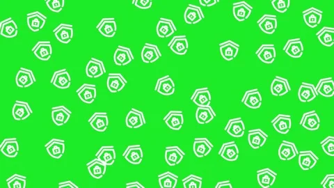 Smart Home Security Pattern with House Shield and Lock Icons on Green Background Stock Footage 345539505