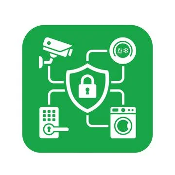 Smart home security system with cameras, locks, and climate control. Illustrazione stock