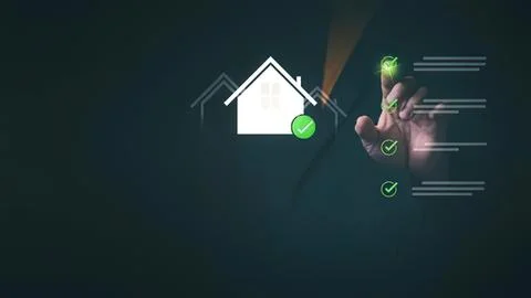 Smart home security system with digital house icon Stock Photos