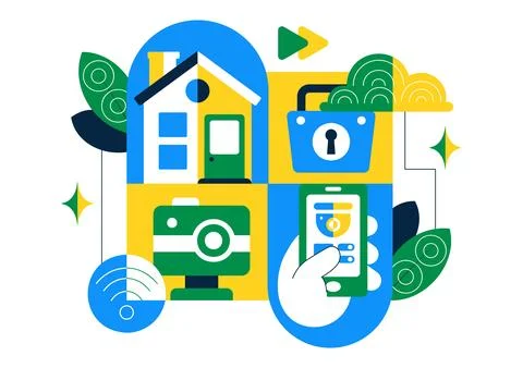 Smart Home Security Vector Illustration Featuring Home Automation Controlle.. Illustrazione stock