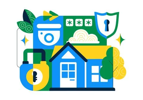 Smart Home Security Vector Illustration Featuring Home Automation Controlle.. Stockillustratie