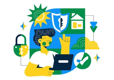 Smart Home Security Vector Illustration Featuring Home Automation Controlle.. Stockillustratie