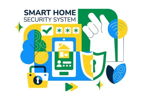 Smart Home Security Vector Illustration Featuring Home Automation Controlle.. Stockillustratie
