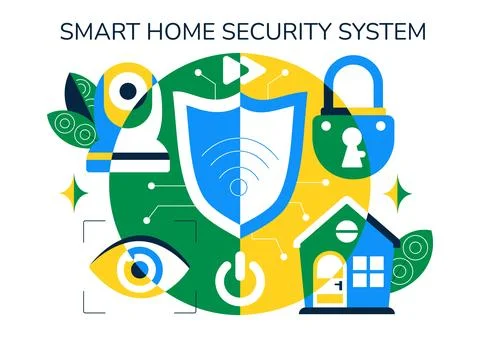 Smart Home Security Vector Illustration Featuring Home Automation Controlle.. Stockillustratie