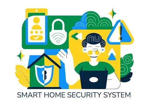 Smart Home Security Vector Illustration Featuring Home Automation Controlle.. 스톡 일러스트