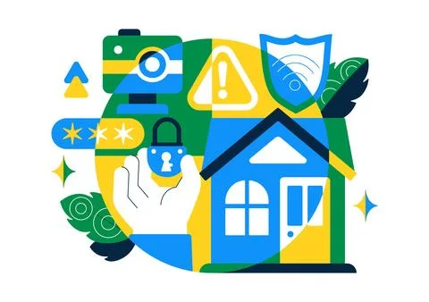 Smart Home Security Vector Illustration Featuring Home Automation Controlle.. Stockillustratie