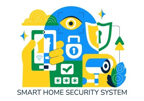Smart Home Security Vector Illustration Featuring Home Automation Controlle.. Stockillustratie