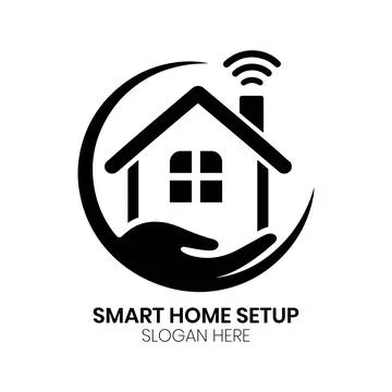 Smart Home Setup Integrated Logo Stock Illustration