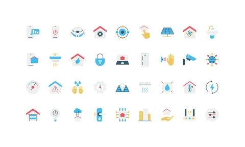 Smart Home Simple Flat Icon Set Collection Stock Illustration