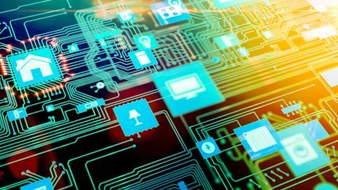 Smart home/ smart house processor chip concept on motherboard Stock Illustration