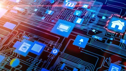Smart home/ smart house processor chip concept on motherboard 스톡 일러스트