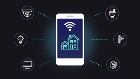 Smart Home on a smart phone. Smart House automation Stock Footage 101185018