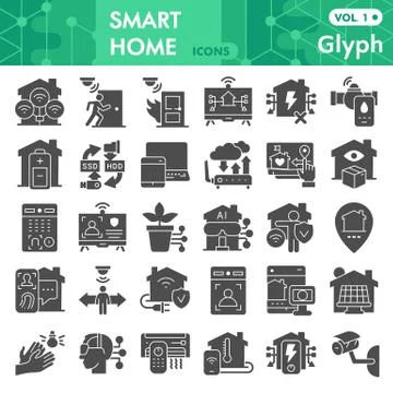 Smart home solid icon set, smart house symbols set collection or vector sketches Illustrazione stock