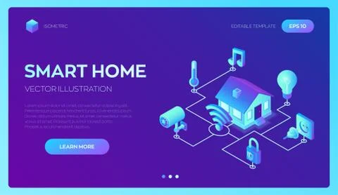 Smart home system concept. 3D isometric remote house control system. IOT conc Ilustración de archivo