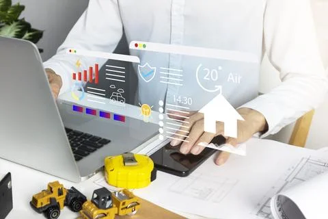 Smart home system concept to control the system in the house, inform the we.. Stock Photos